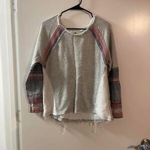 Free People Gray Long Sleeve Top with Patterned Sleeves